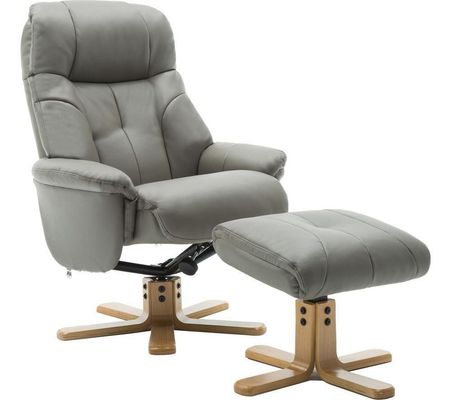 TEKNIK Denver Luxury Leather Reclining Executive Chair with Footstool - Grey