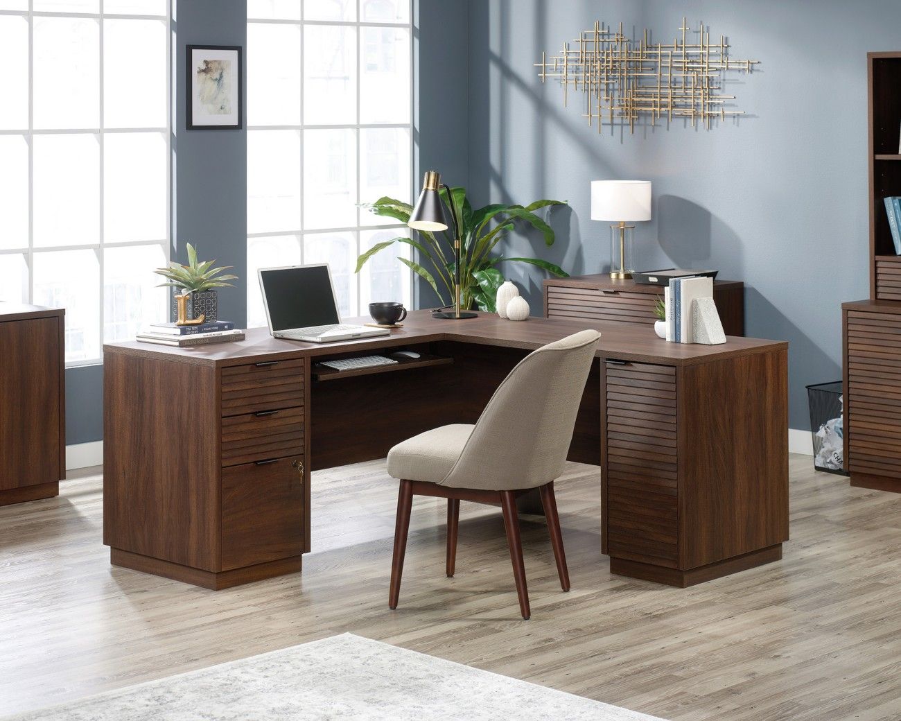TEKNIK Elstree L-Shaped Desk - Spiced Mahogany - Image 1