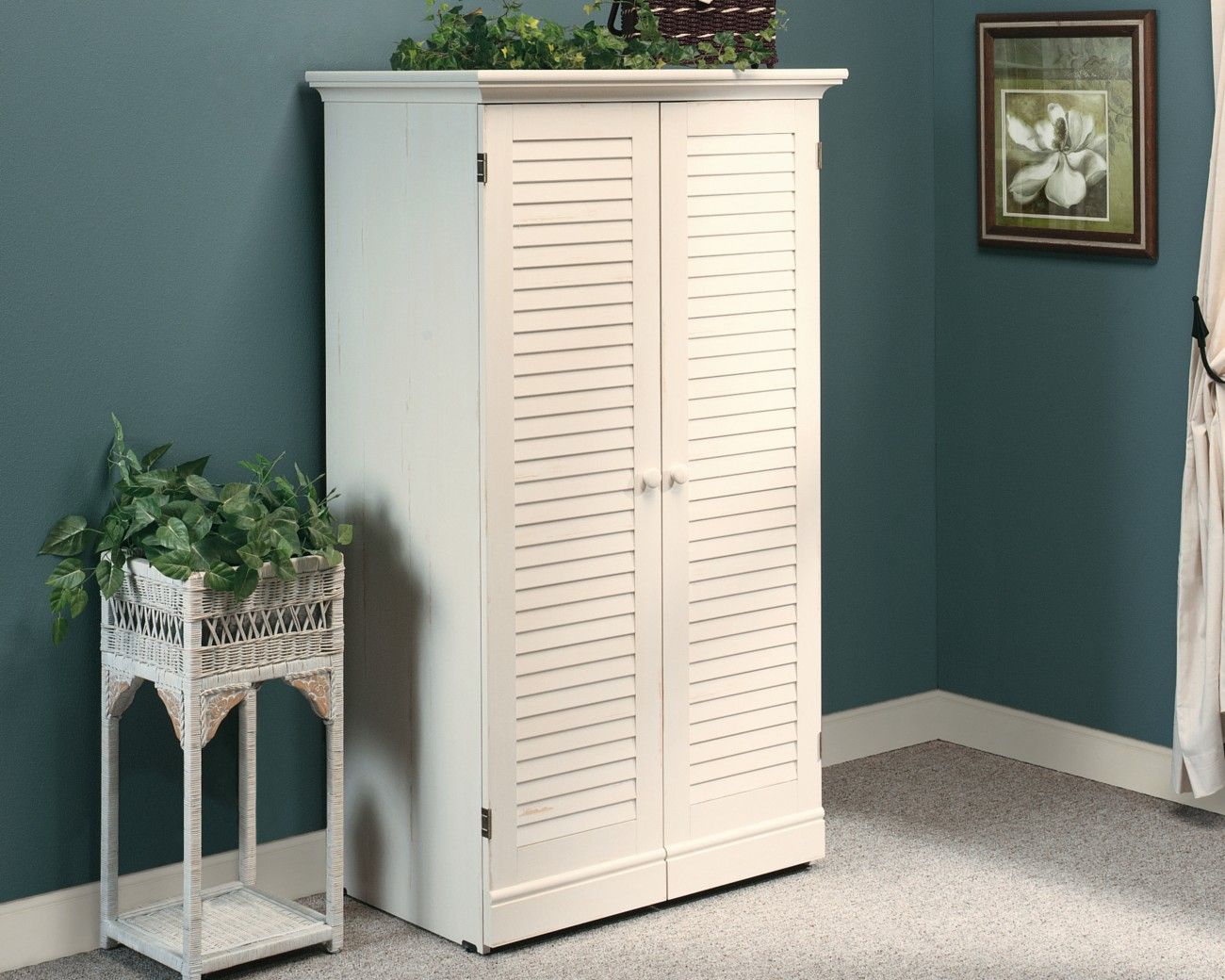 Hideaway Office and or Craft Station - Antiqued White - Image 1