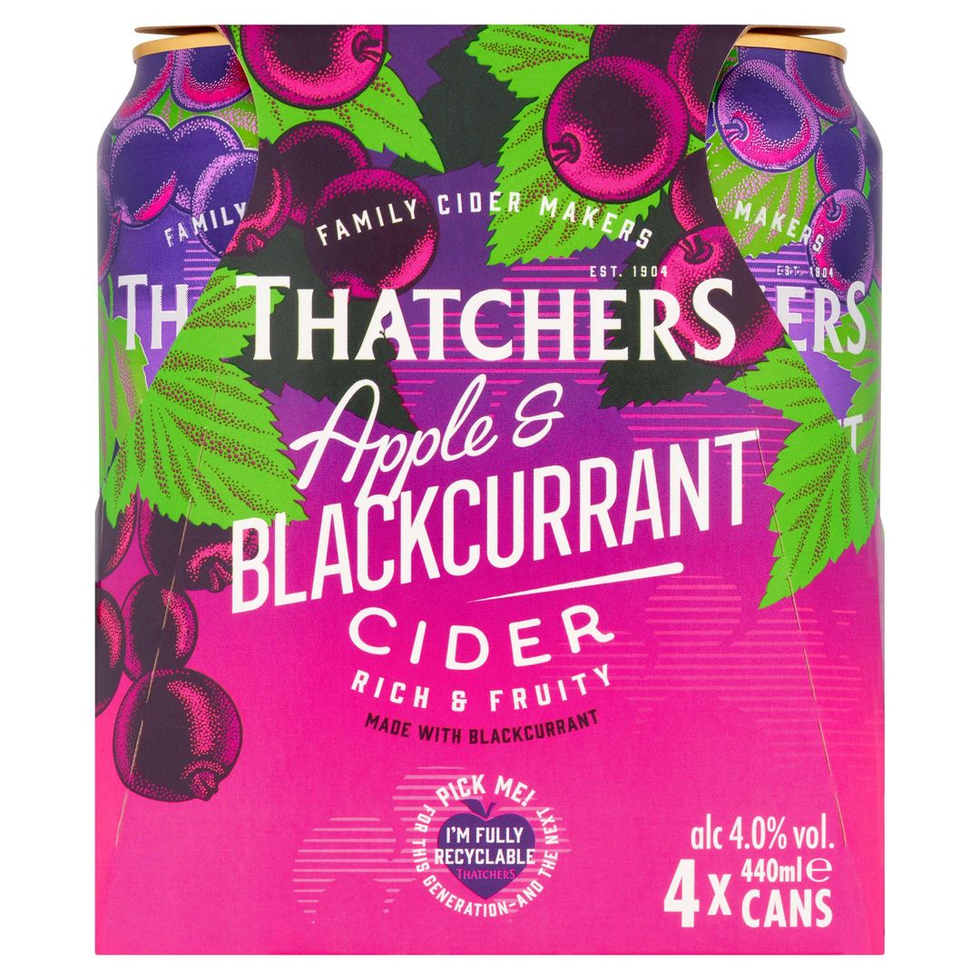 Thatchers Apple and Blackcurrant Cider 4 x 440ml - Image 1