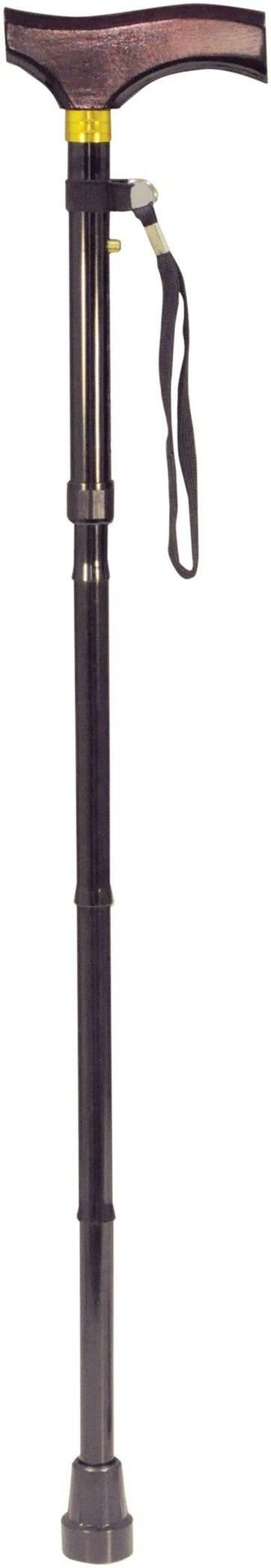 Collapsible Walking Stick with Wooden Handle - Black with dark wood handle - Image 1