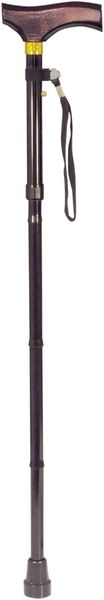 Collapsible Walking Stick with Wooden Handle - Black with dark wood handle