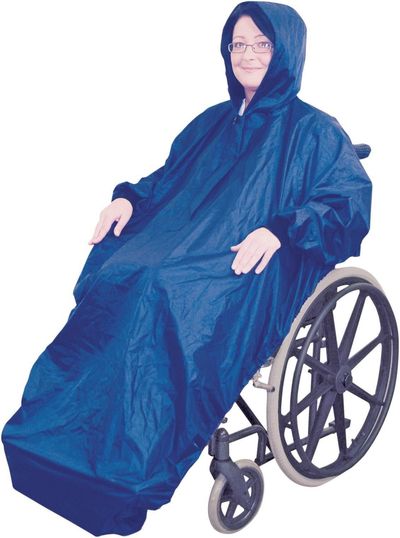 Fleece Lined Wheelchair Mac with Sleeves Blue - Blue