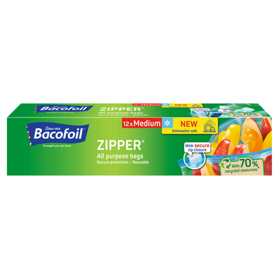 Bacofoil Zipper All Purpose Bags 3L Medium Pack of 12