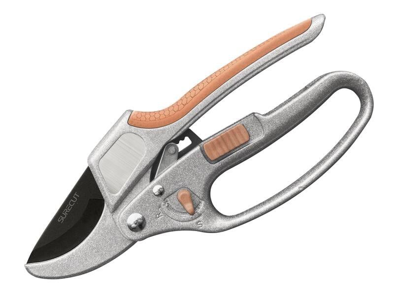 Kent & Stowe SureCut Hardwood Anvil Ratchet Secateurs - Brown - Image 1