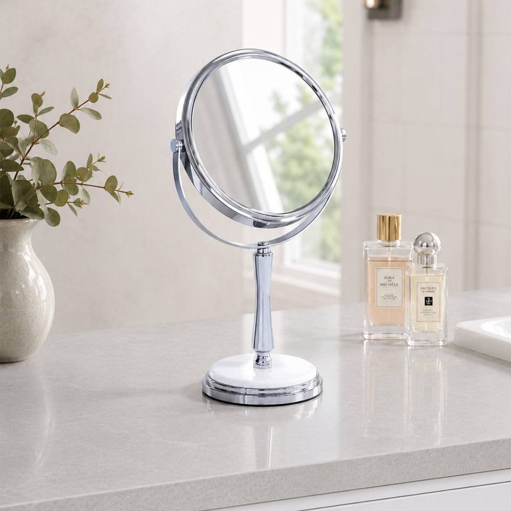 Showerdrape Opera 3x Magnifying Chrome Oval Vanity Mirror - White - Image 1