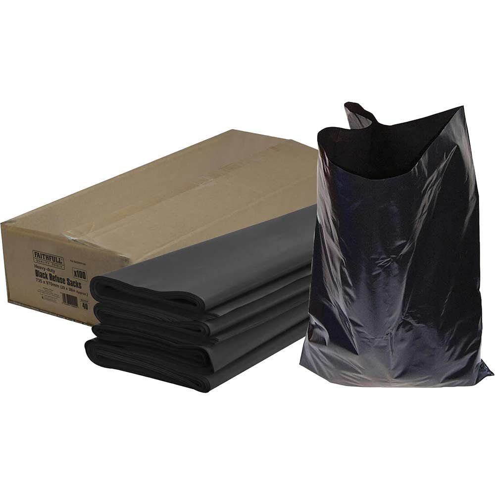 Faithfull Heavy-Duty Black Refuse Sacks (Pack 100) - Image 1