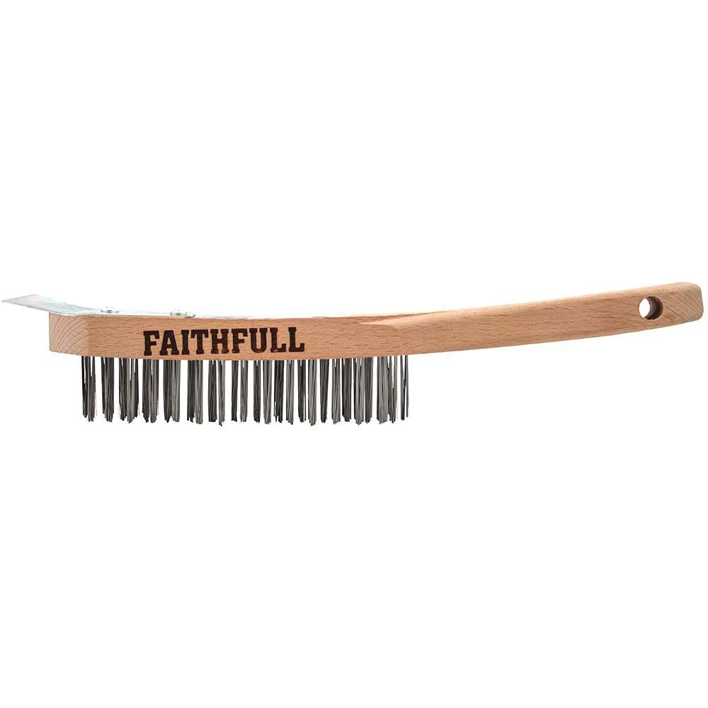 Faithfull Lightweight Hand Wire Scratch Brush and Scraper 4 Rows - Image 1