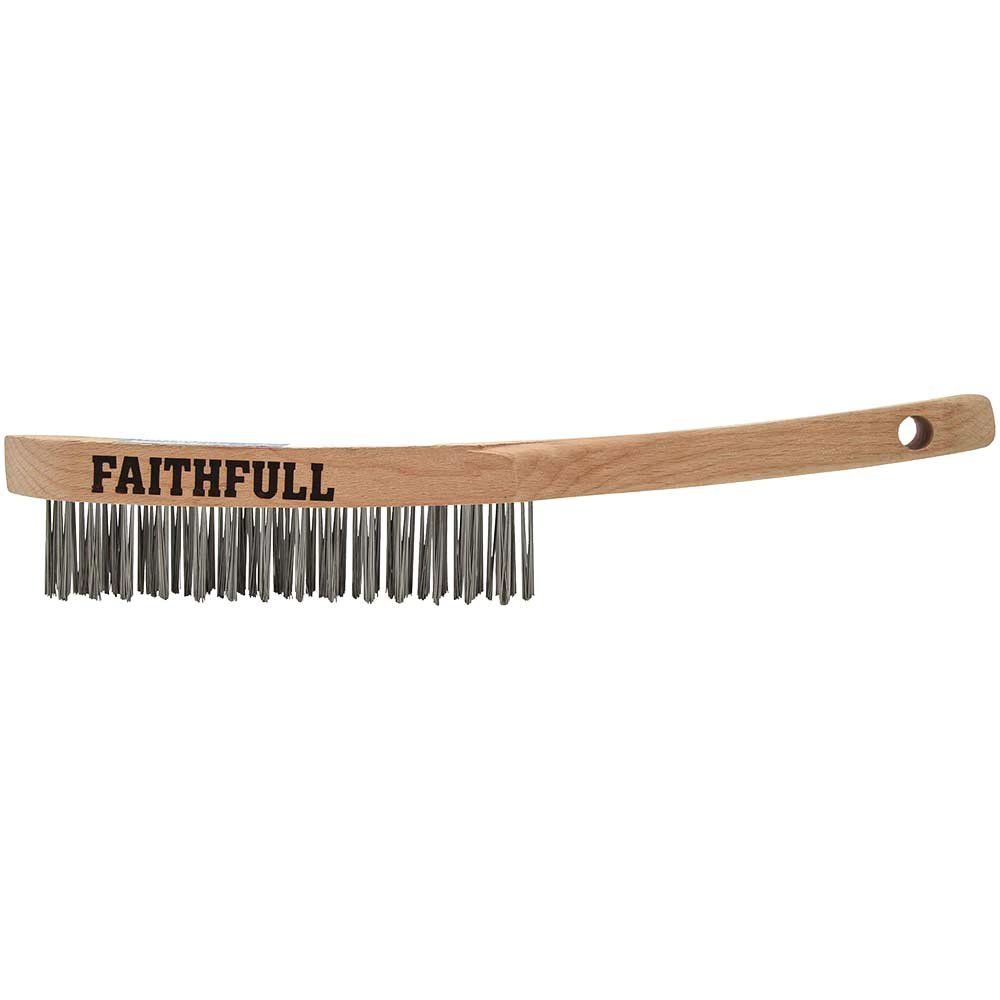 Faithfull Heavy Duty Stainless Steel Hand Wire Scratch Brush 3 Rows - Image 1