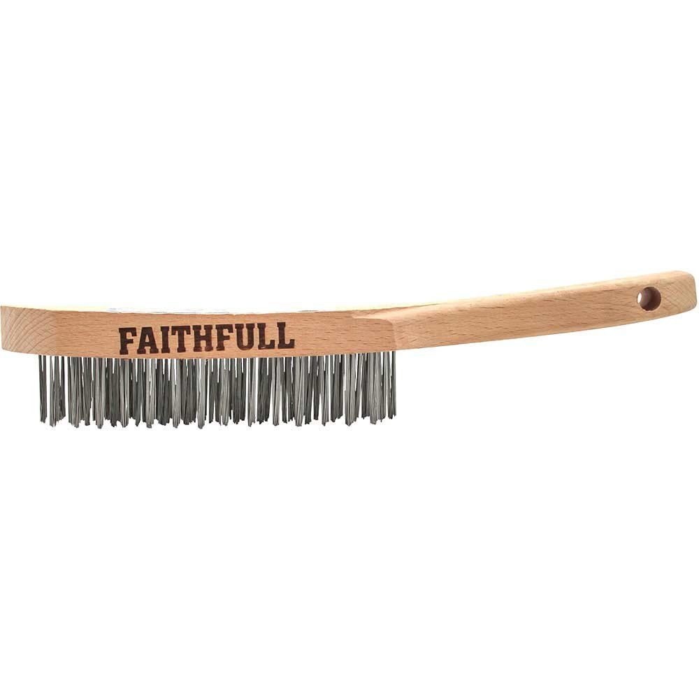 Faithfull Heavy Duty Stainless Steel Hand Wire Scratch Brush 4 Rows - Image 1