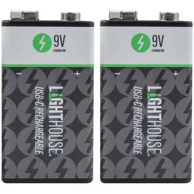 Lighthouse USB-C Rechargeable Li-ion 9v Battery Pack of 2