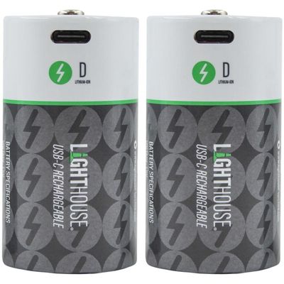 Lighthouse USB-C Rechargeable Li-ion D Cell Battery Pack of 2
