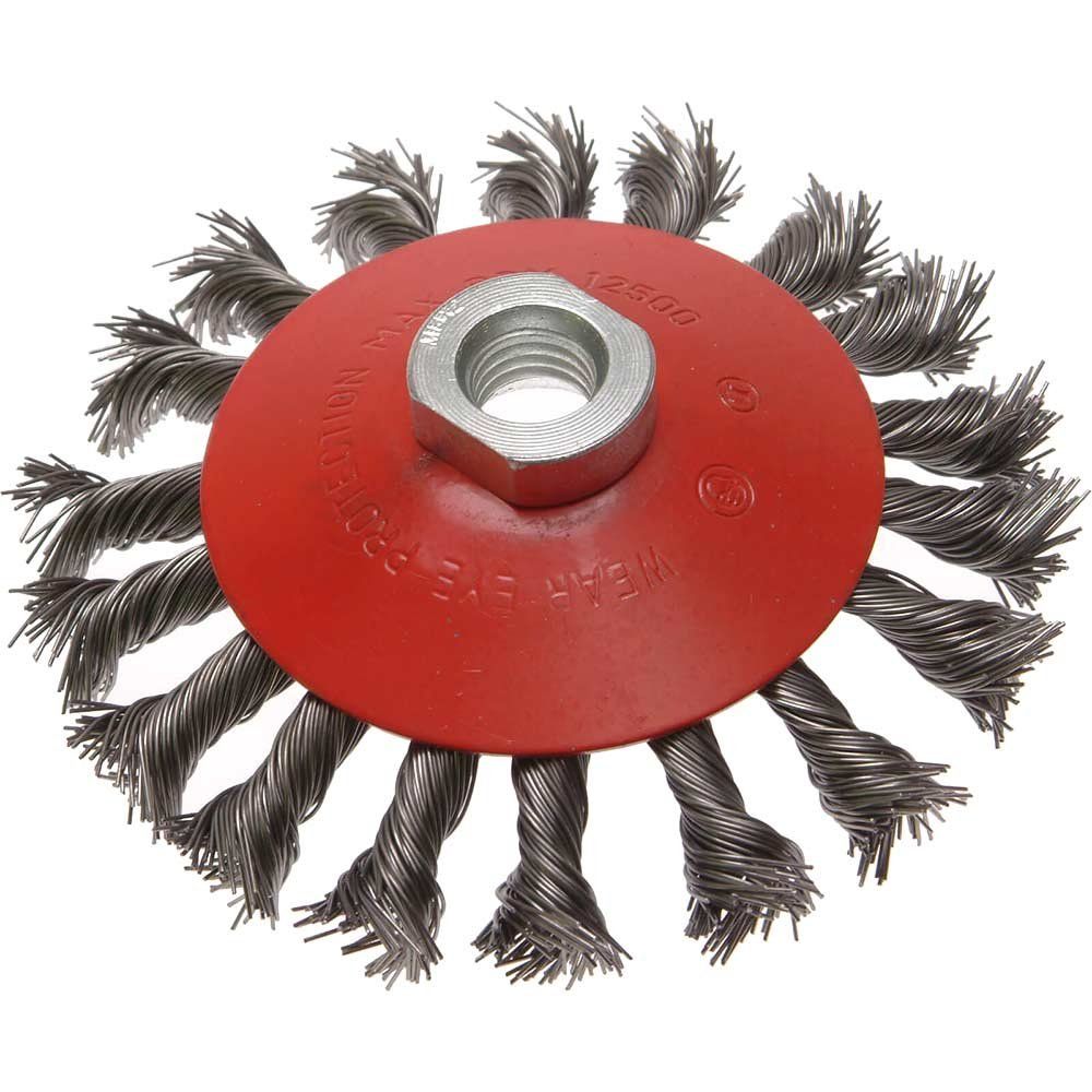 Faithfull 1211514150 Conical Wire Brush 115Mm M14X2 Bore 0.50Mm Wire - Image 1