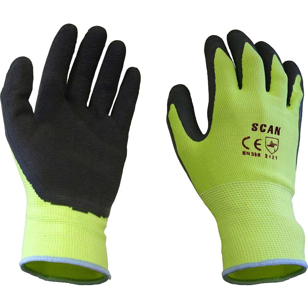 Scan 2ARK49L-24 Hi-Vis Yellow Foam Latex Coated Gloves - L (Size 9) - Image 1