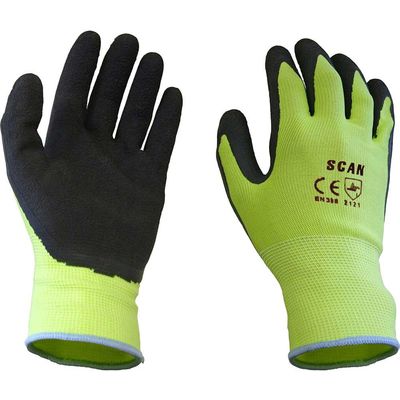 Scan 2ARK49L-24 Hi-Vis Yellow Foam Latex Coated Gloves - L (Size 9)