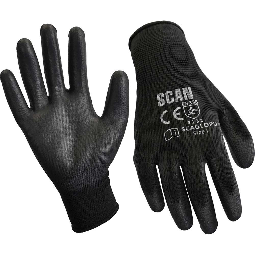 Scan 2AYH22L-24 Black Pu Coated Gloves - L (Size 9) (240 Pairs) - Image 1