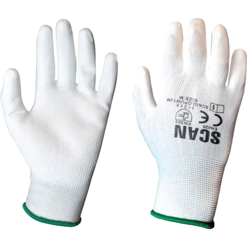 Scan 5004W White Pu Coated Gloves - M (Size 8) (Pack 12) - Image 1