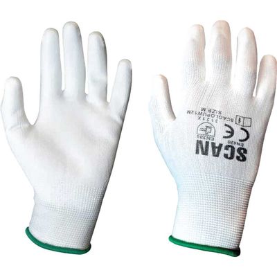 Scan 5004W White Pu Coated Gloves - M (Size 8) (Pack 12)