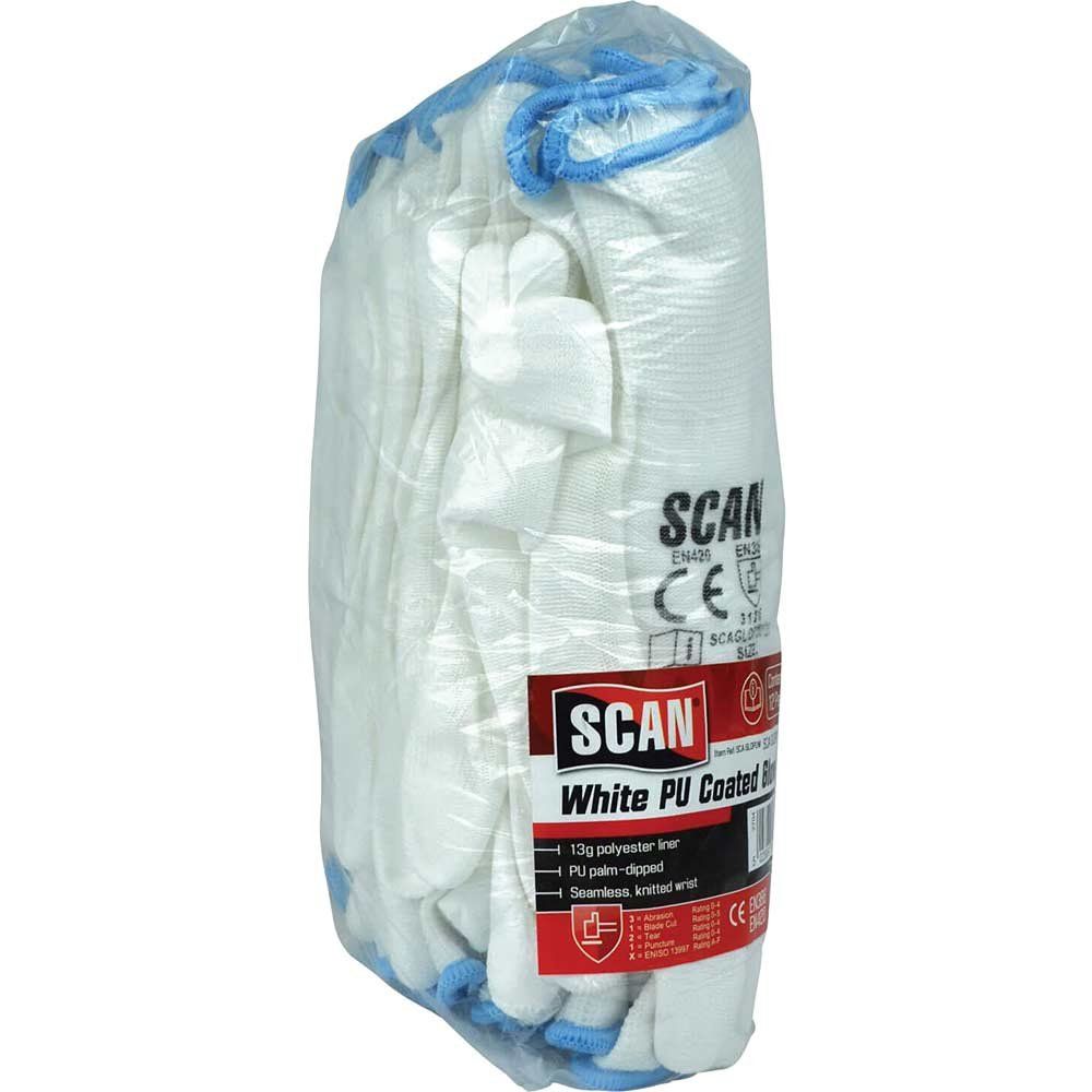 Scan 5004W White Pu Coated Gloves - L (Size 9) (Pack 12) - Image 1