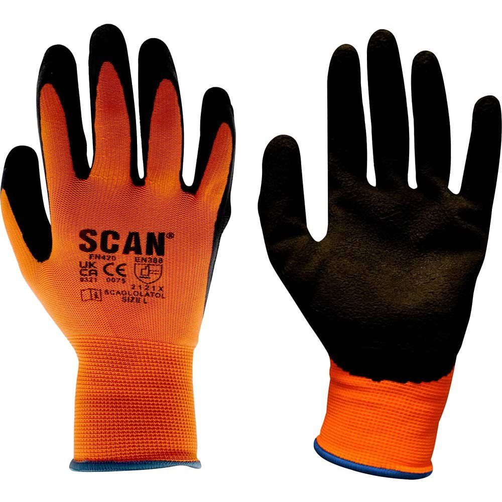 Scan Hi-Vis Orange Foam Latex Coated Gloves - Xxl (Size 11) - Image 1
