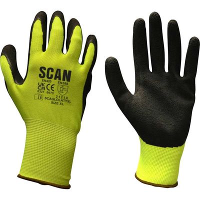 Scan Hi-Vis Yellow Foam Latex Coated Gloves - M (Size 8)