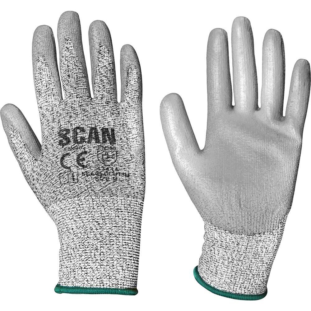 Scan H3101-3 Grey Pu Coated Cut 3 Gloves - M (Size 8) - Image 1