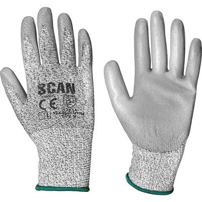 Scan H3101-3 Grey Pu Coated Cut 3 Gloves - M (Size 8)