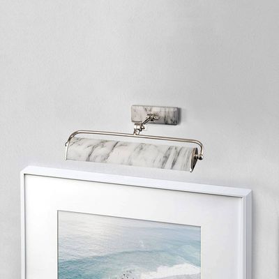 Elstead Winchfield wall light, width 45 cm, white marbled/nickel