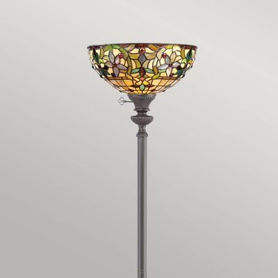 QUOIZEL Kami uplighter floor lamp with a Tiffany-style lampshade