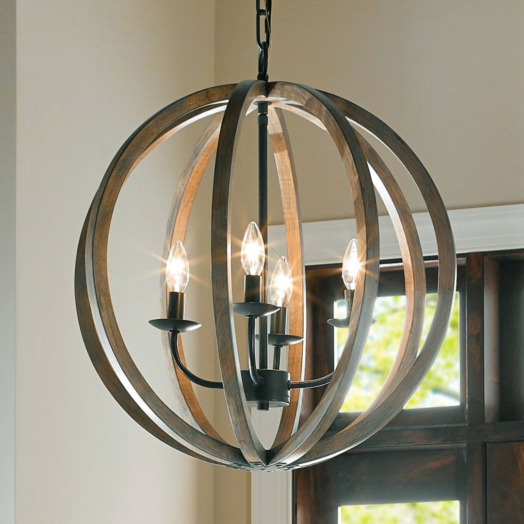 FEISS 4-light pendant light Allier, made of wood 52.1 cm - Image 1