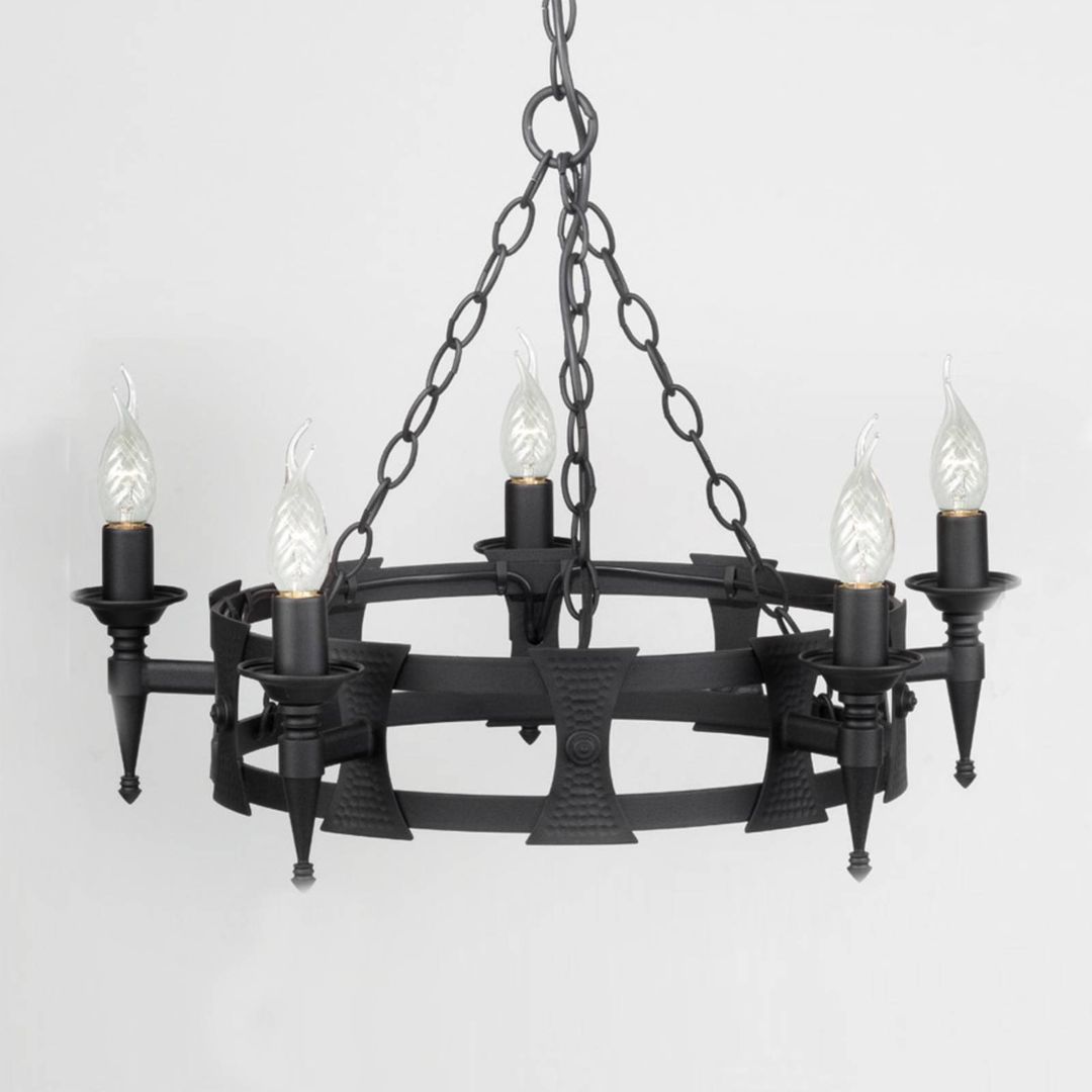 Saxon 5 Light Chandelier Black Finish, E14 - Black - Image 1