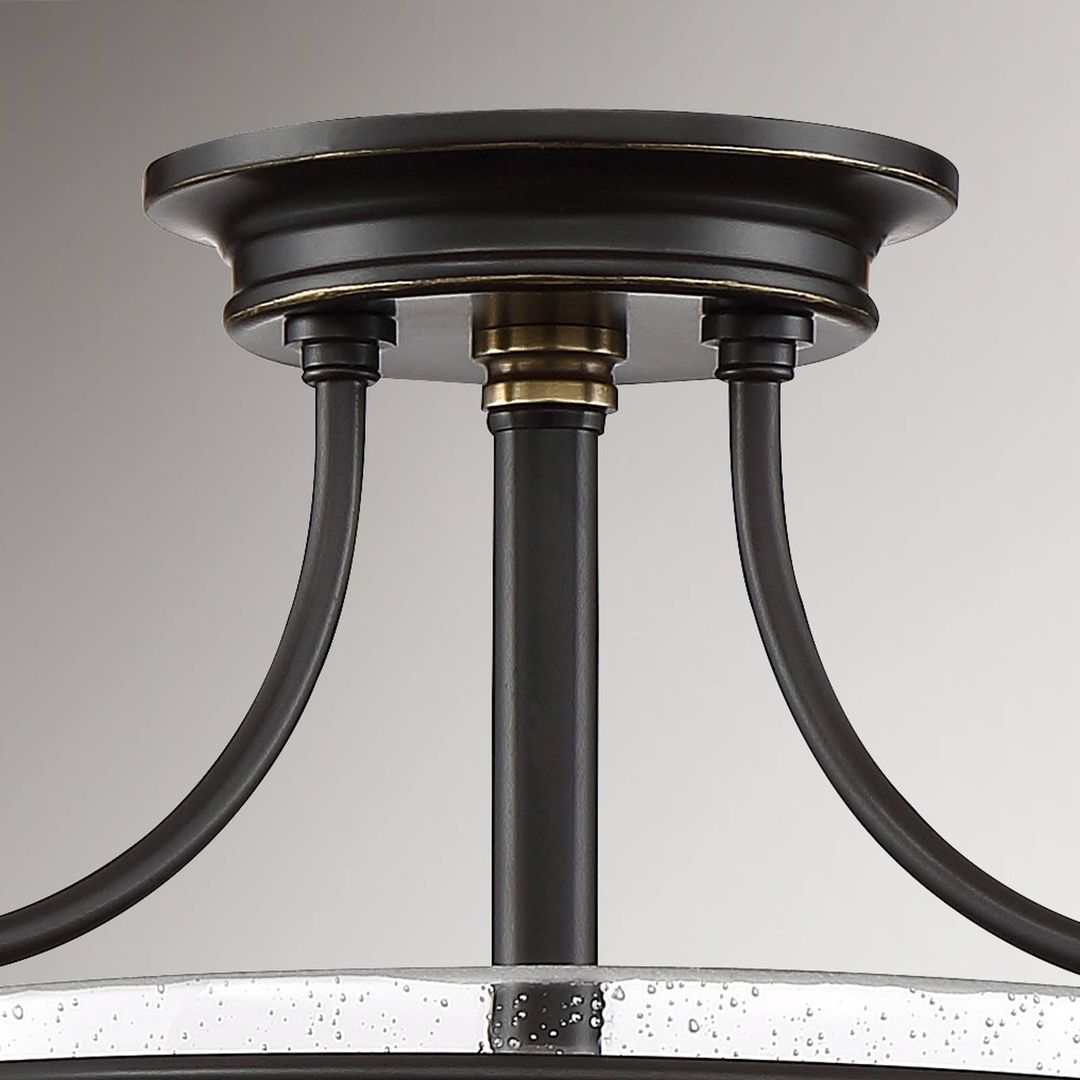 QUOIZEL Griffin semi-flush ceiling, bronze/clear, 3-bulb - Image 1