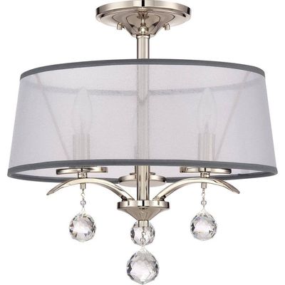 Whitney 3 Light Semi FlushPendant - Imperial Silver Finish, E14 - Silver
