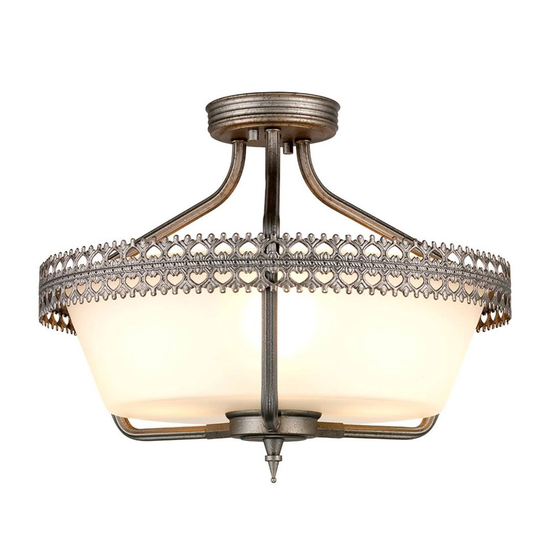 Crown 3 Light Semi Flush Ceiling Pendant Light Iron, E27 - Iron - Image 1