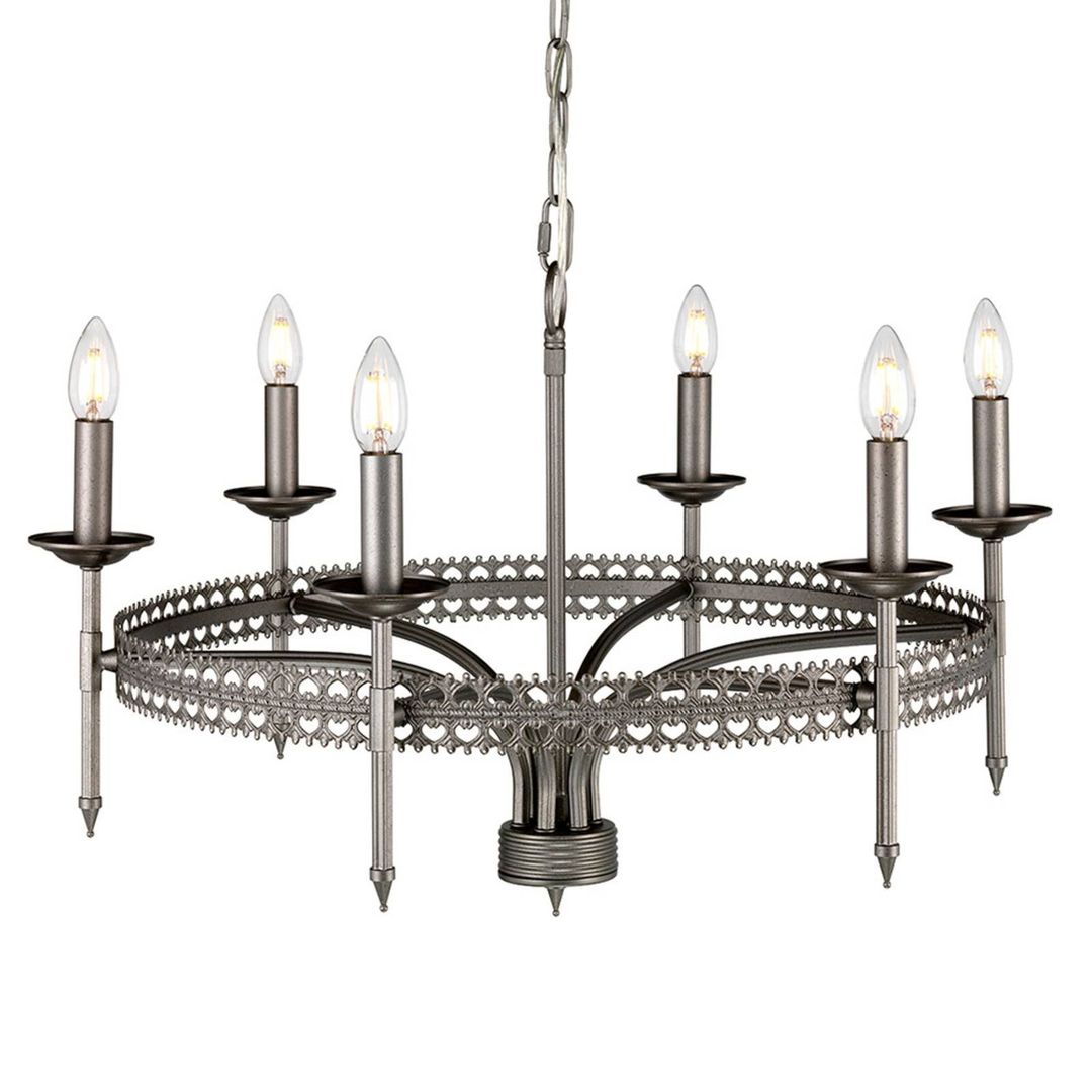 Crown 6 Light Chandelier Iron Finish, E14 - Iron - Image 1