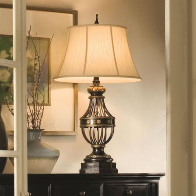 FEISS Augustine table lamp, 90 cm, antique brown/cream, textile, E27