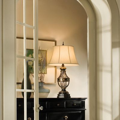 FEISS Augustine table lamp, 90 cm, antique brown/cream, textile, E27 - Thumbnail 2