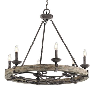 KICHLER Rustic chandelier Taulbee, six-bulb