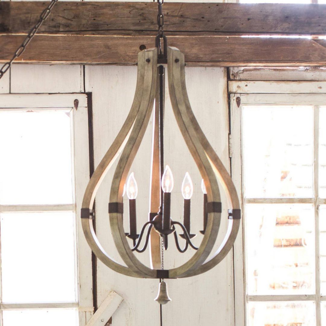 HINKLEY Wood and steel chandelier Middlefield, 5-light - Image 1