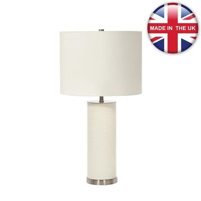 Elstead Ripple table lamp, textile and porcelain, white - Thumbnail 2