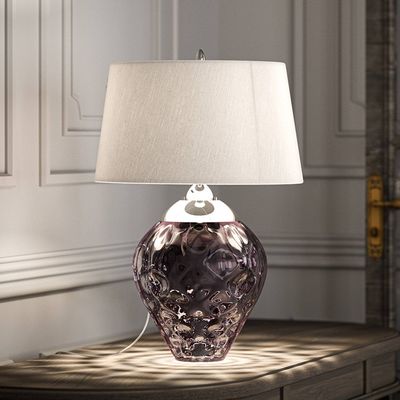 Quintiesse Samara table lamp, Ø 45.7 cm, pink, fabric, glass, 2-bulb