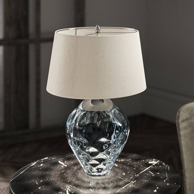 Quintiesse Samara table lamp, Ø 45.7 cm, blue, fabric, glass, 2-bulb