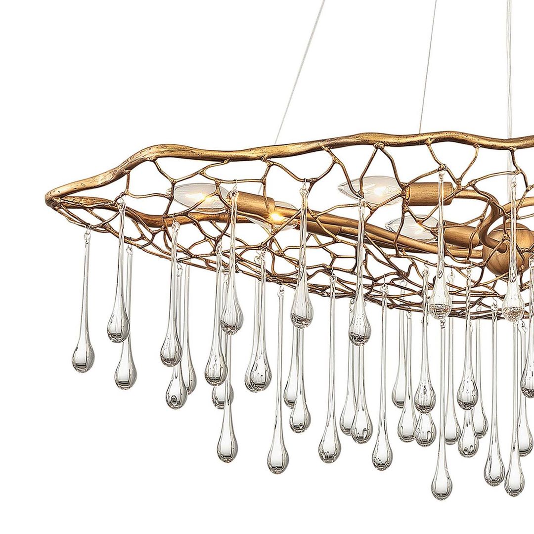 Quintiesse Laguna pendant light, gold-coloured with glass drops, 8-bulb - Image 1