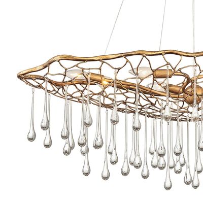 Quintiesse Laguna pendant light, gold-coloured with glass drops, 8-bulb