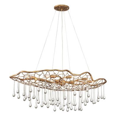 Quintiesse Laguna pendant light, gold-coloured with glass drops, 8-bulb - Thumbnail 2