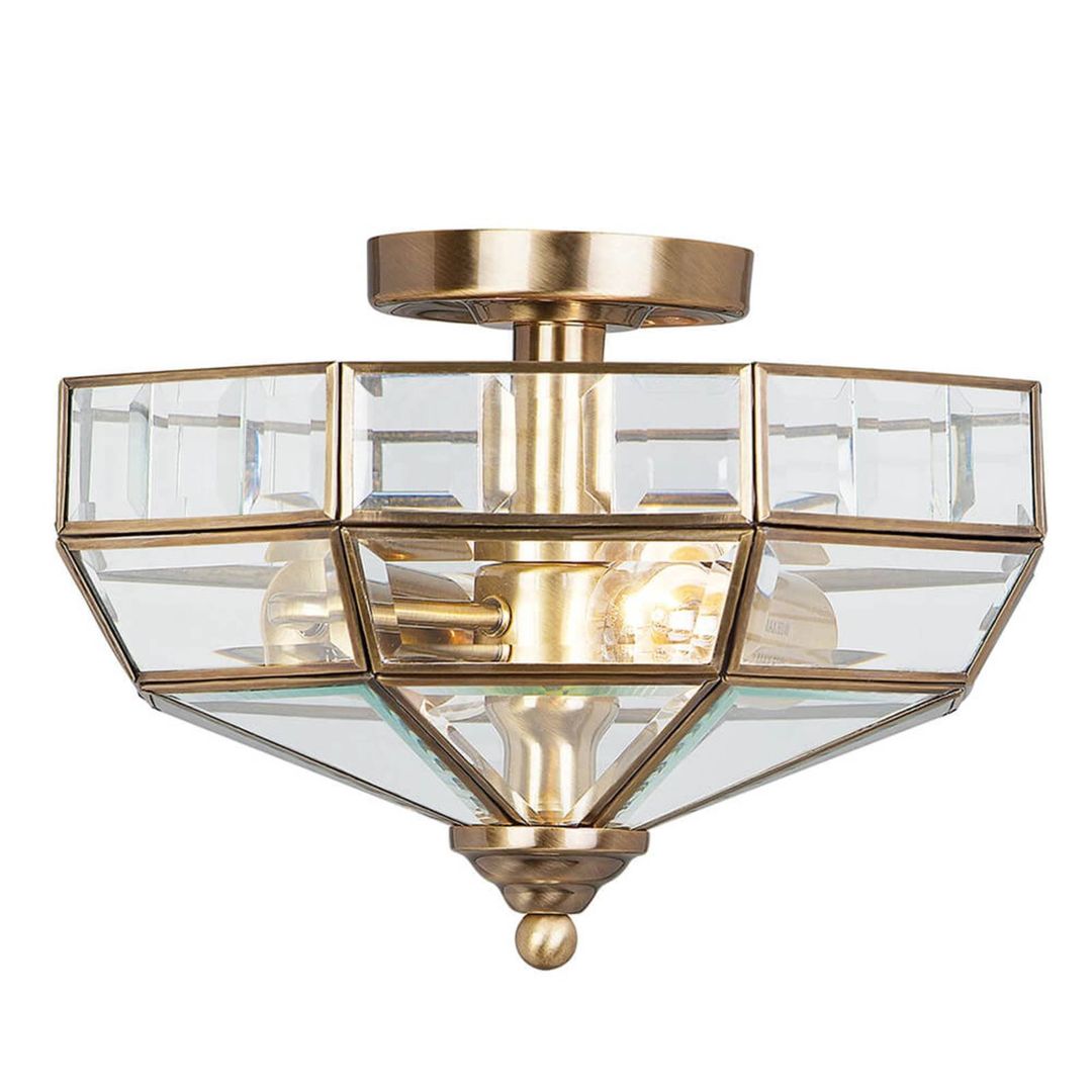 Old Park 2 Light Semi Flush Ceiling Light Antique Brass, E27 - Antique Brass - Image 1
