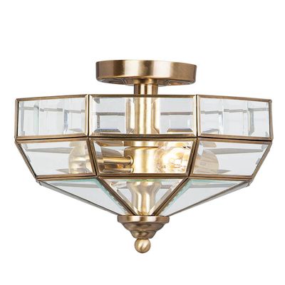 Old Park 2 Light Semi Flush Ceiling Light Antique Brass, E27 - Antique Brass