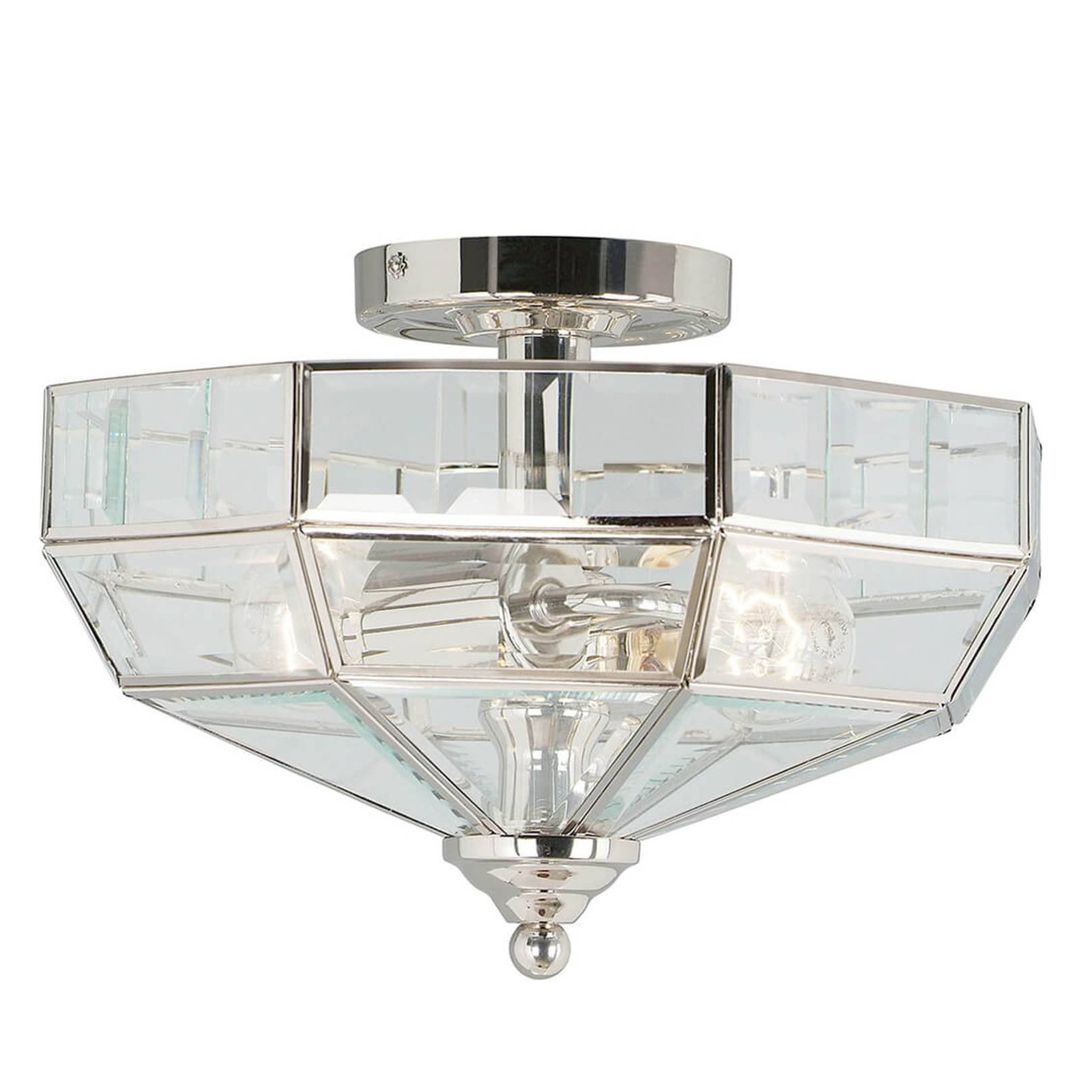 Old Park 2 Light Semi Flush Ceiling Light Polished Nickel, E27 - Polished Nickel - Image 1