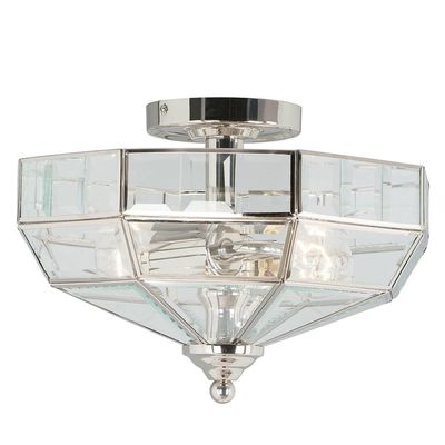 Old Park 2 Light Semi Flush Ceiling Light Polished Nickel, E27 - Polished Nickel