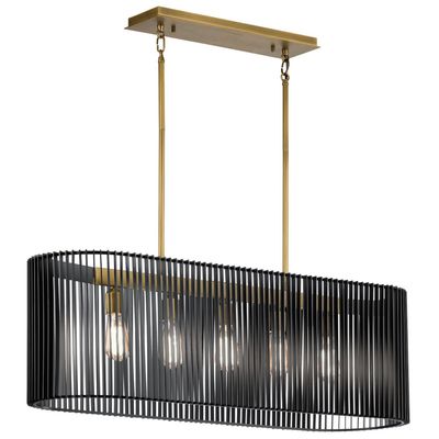 Quintiesse Linara hanging light, black/brass, five-bulb - Thumbnail 2